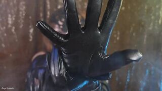 ASMR: latex mask and leather gloves - model Arya Grander